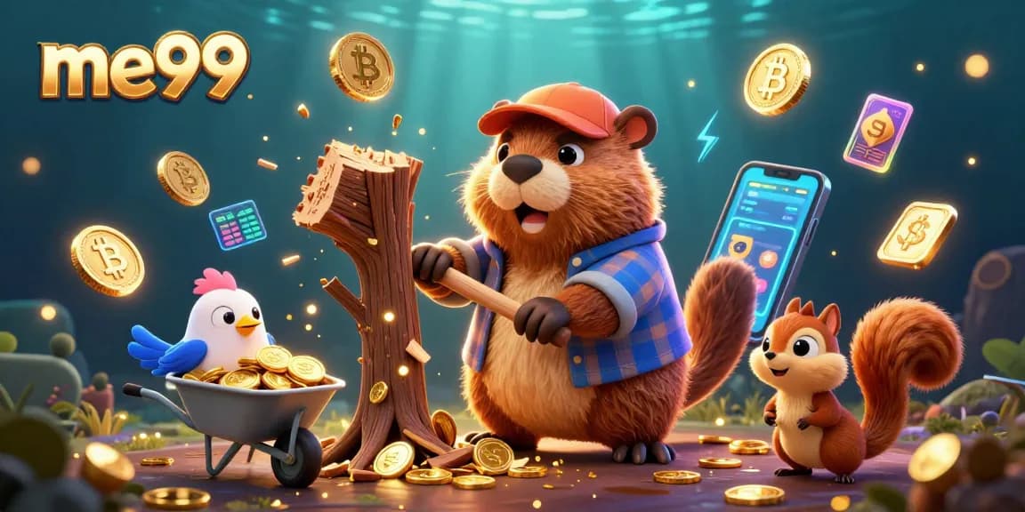 Play exciting games at me99 casino while beaver chops trees raining golden coins.