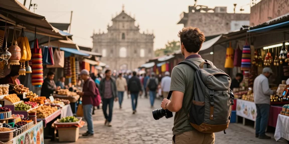 NAGA2000 traveler exploring vibrant street market abroad, capturing unforgettable experiences in bustling international destinations.