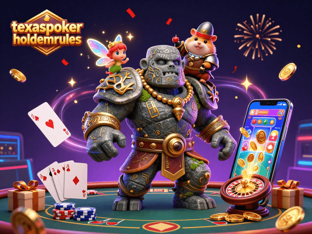 Experience the excitement of texaspokerholdemrules with a dynamic poker scene featuring magical characters and casino elements.