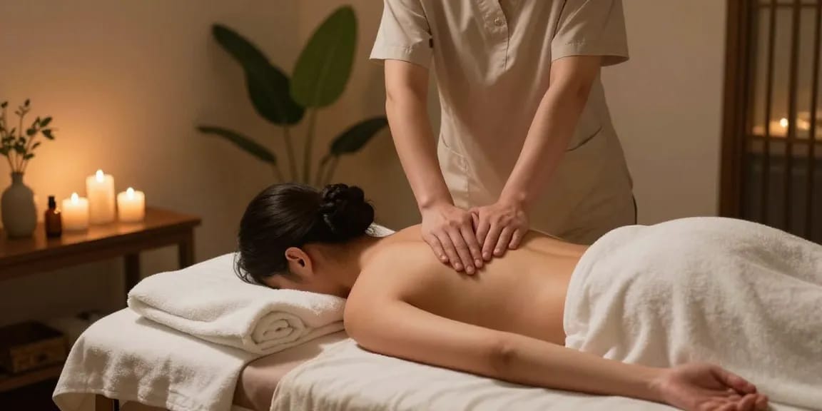 마사지 중인 고객과 치료사의 편안한 스파 환경