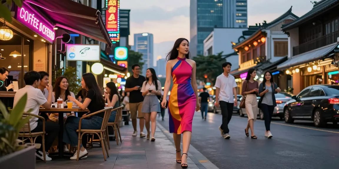 Gái gọi trong không khí sống động của phố phường Việt Nam vào buổi tối.