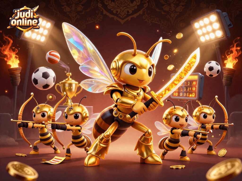 Experience thrilling judi bola online action with a golden samurai hornet and dynamic sports elements.