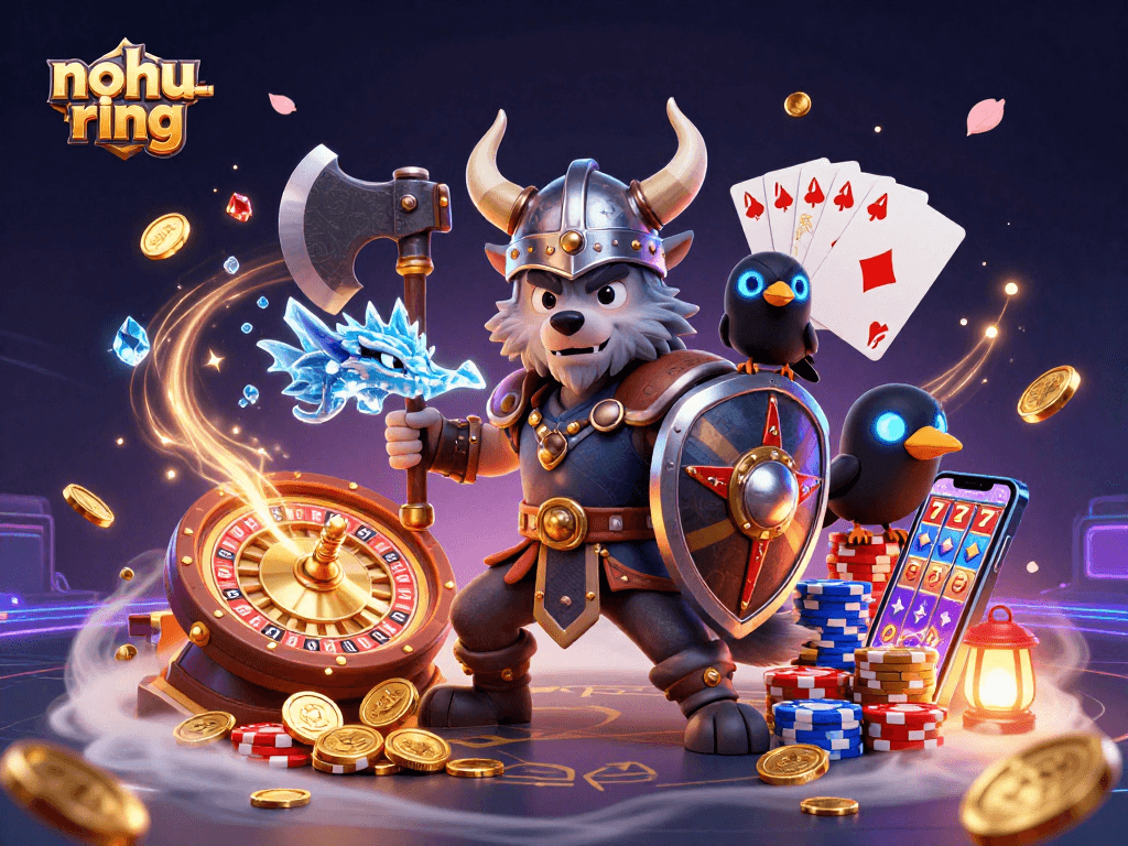 Engage with nohu-ring, experiencing vibrant excitement in a rich casino scene filled with dynamic jackpot elements.