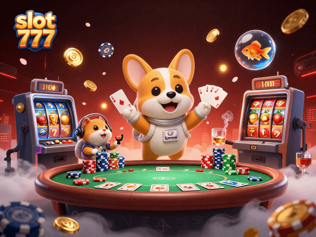 Engage with slot 777 visuals featuring an astronaut corgi in a casino scene.
