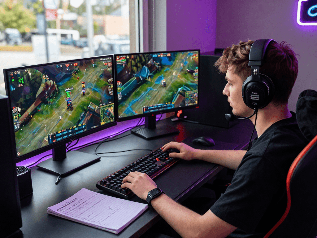 Engaging esports betting scene showcasing a player analyzing data for 롤토토사이트 추천 while placing bets on League of Legends matches.