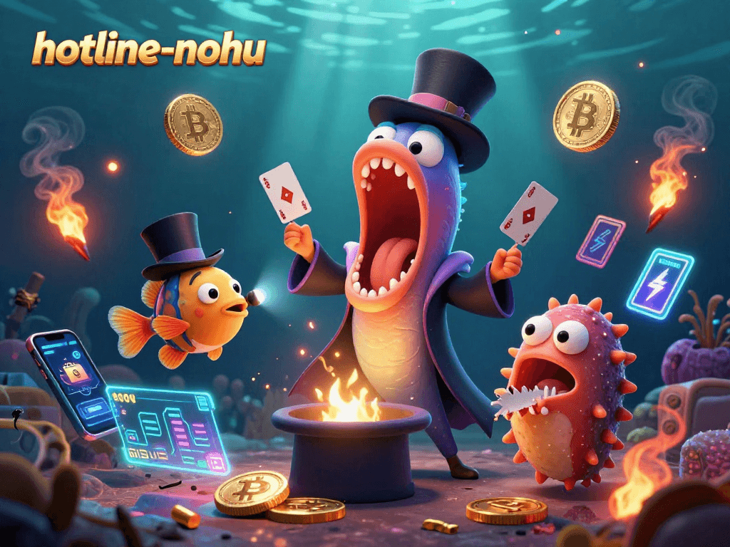 Engage in thrilling gameplay with hotline-nohu as a bioluminescent eel performs magic tricks in a sea of crypto coins.