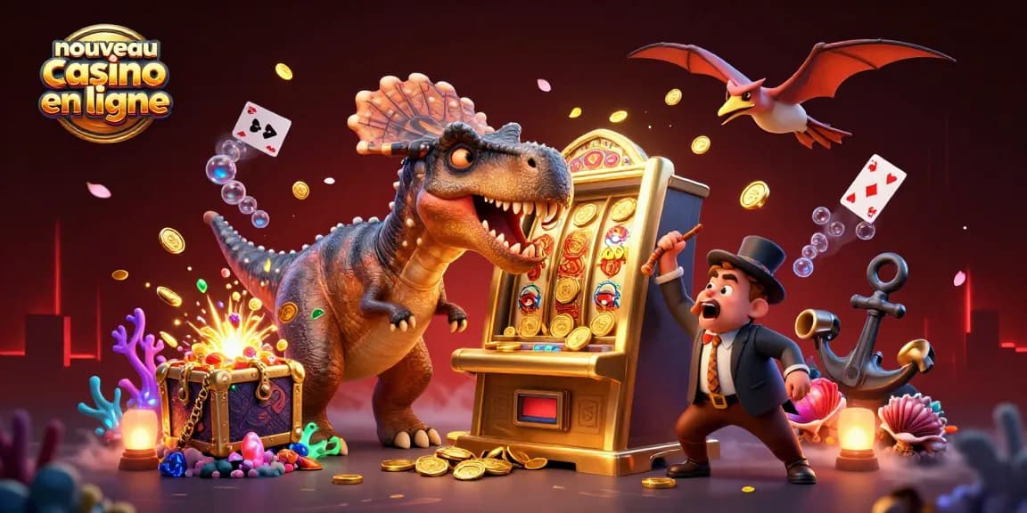 Activer le jackpot avec le nouveau casino en ligne face à des créatures préhistoriques dans une scène ludique.