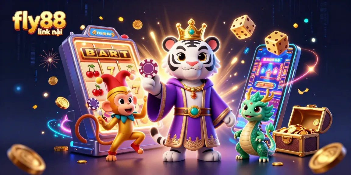 Experience the thrill of gaming with fly88 link mới, featuring a fun casino scene full of excitement and vibrant characters.