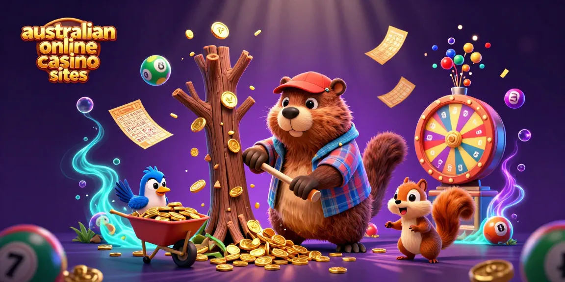 Join the fun with the australian online casino sites, featuring animated characters enjoying games with vibrant elements.
