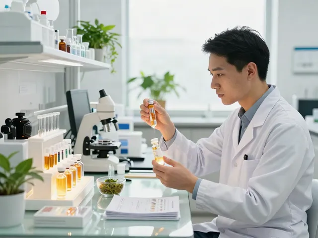Buy glow peptide Canada in skincare lab with peptide vials and botanical ingredients.