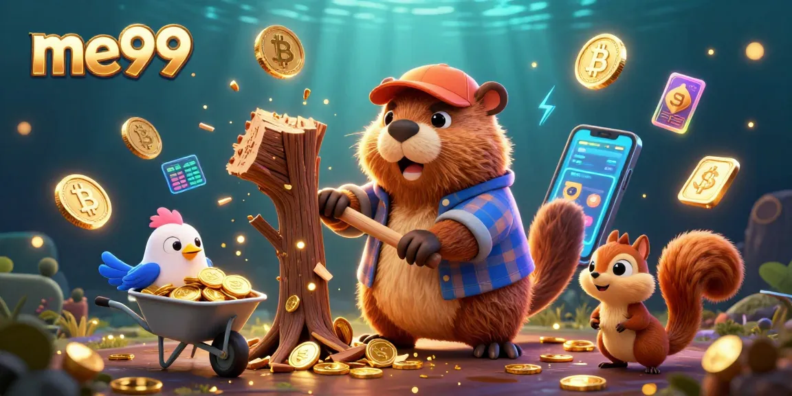 Play exciting games at me99 casino while beaver chops trees raining golden coins.