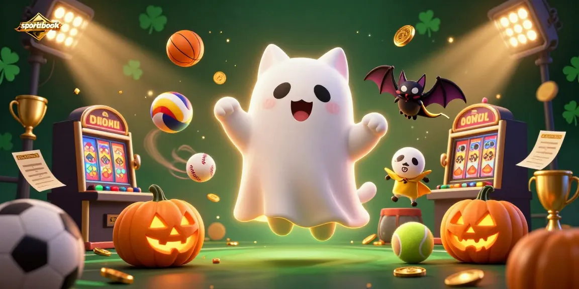 Experience thrilling sportsbook action with ghost cat and bat in a haunted casino.