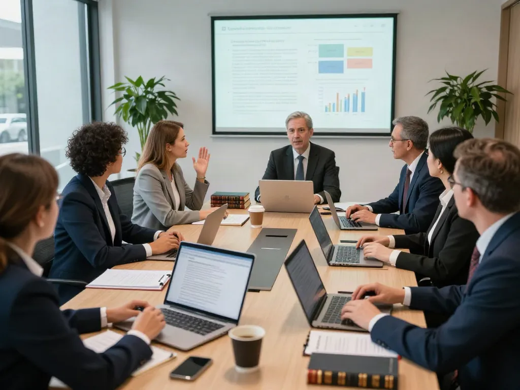 Team collaborating in a legal office, showcasing Lead Roedl's professional services.