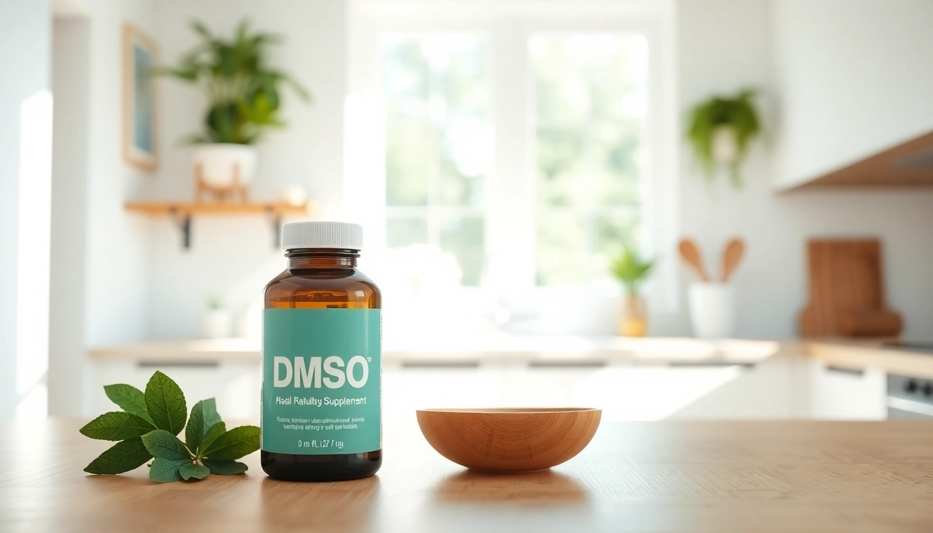 Showcase a dmso supplement bottle in a modern kitchen, highlighting its quality.