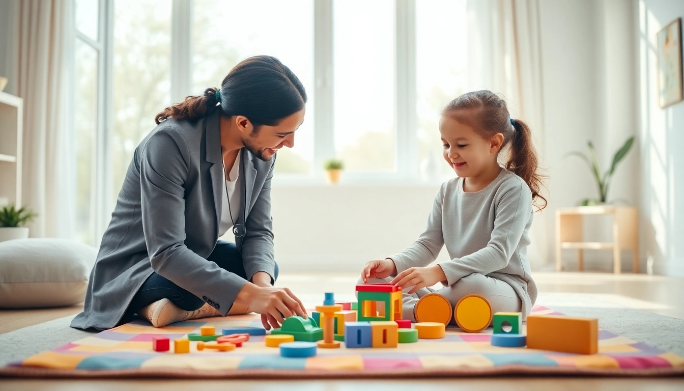 Engaging session in ABA therapy in Livonia with child and psychologist in a bright setting.
