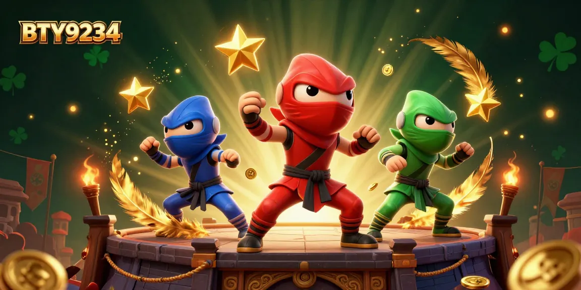 BTY9234 showcases a vibrant 3D scene of ninja chameleons with casino elements.