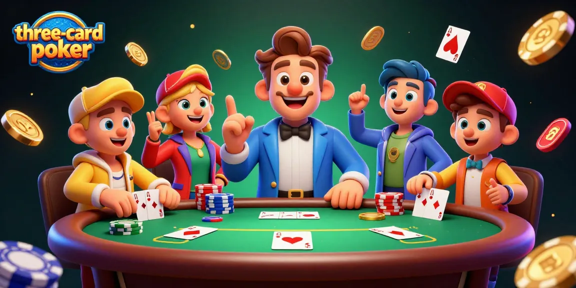 Engage in thrilling three-card-poker action with vibrant characters and dynamic casino elements.