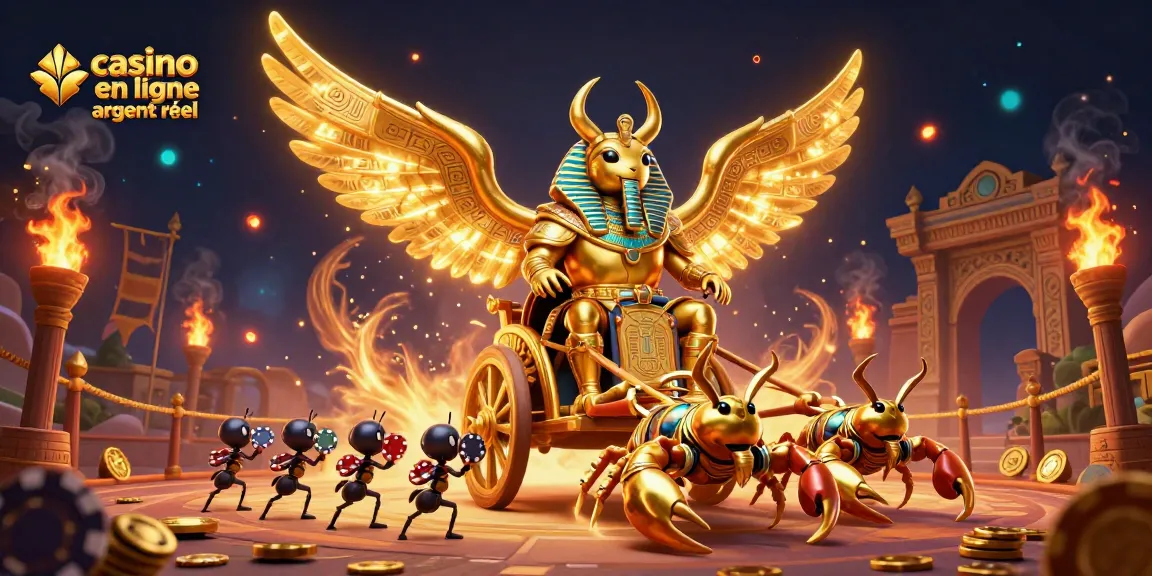 Vivez l'expérience du casino en ligne argent réel avec des personnages de scarabée et scorpions illustrés