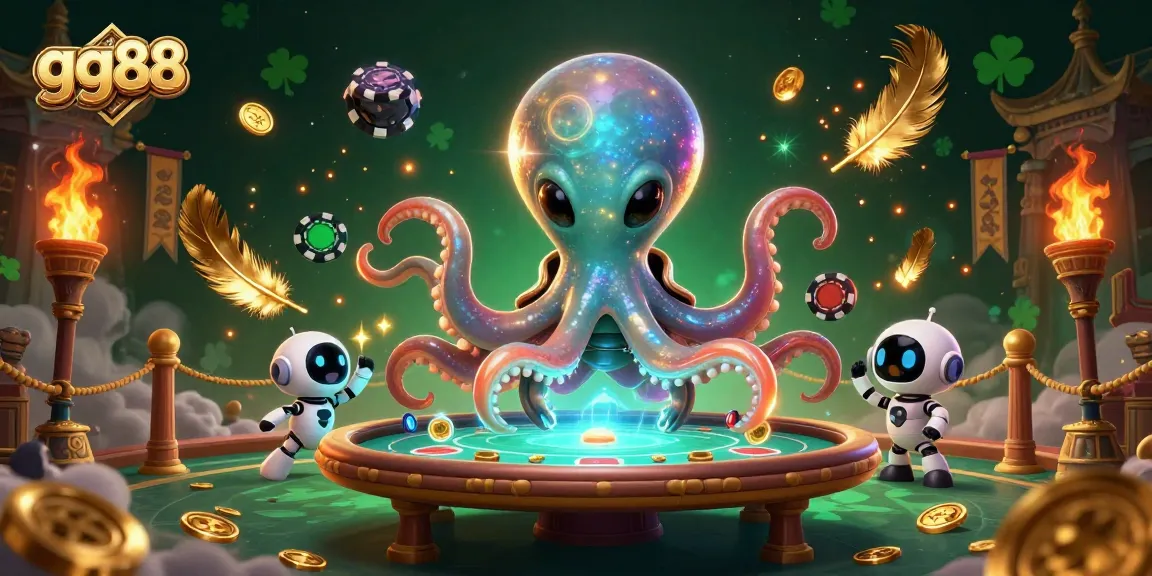 Experience thrilling poker action with gg88's vibrant 3D alien octopus at the casino table.