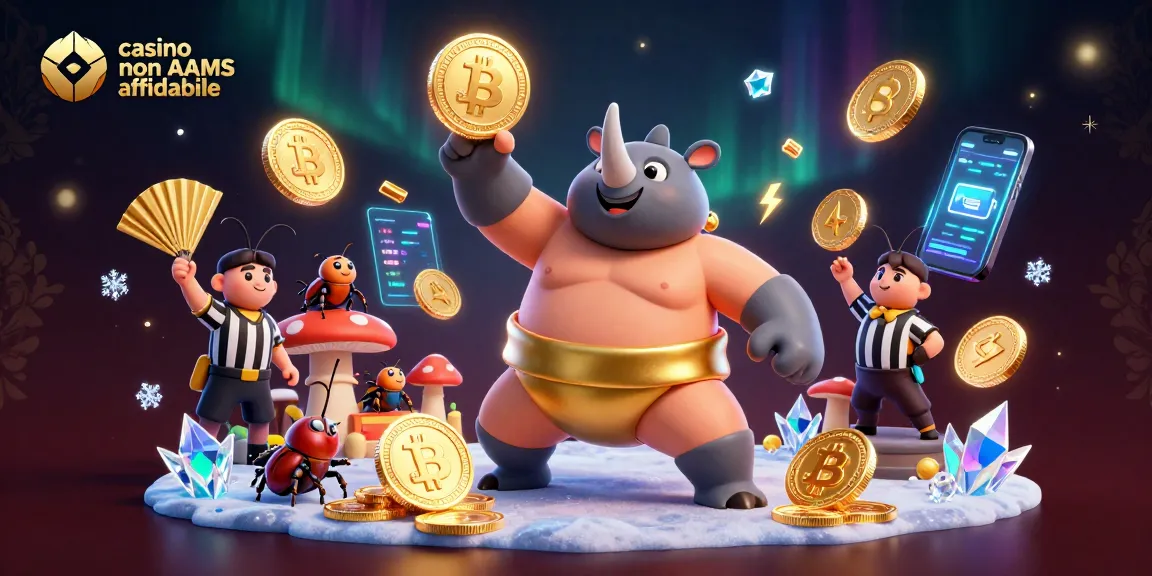 Gioca al casino non AAMS affidabile con il nostro campione rinoceronte sumo in un'illustrazione 3D.