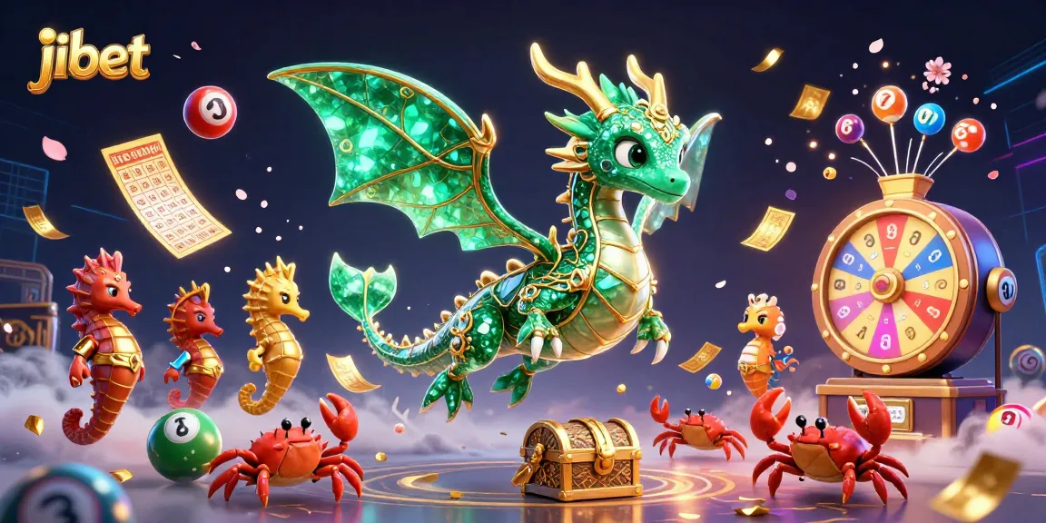 jibet offers an exciting lottery scene with a sea dragon and treasures amidst floating lottery balls and vibrant game elements