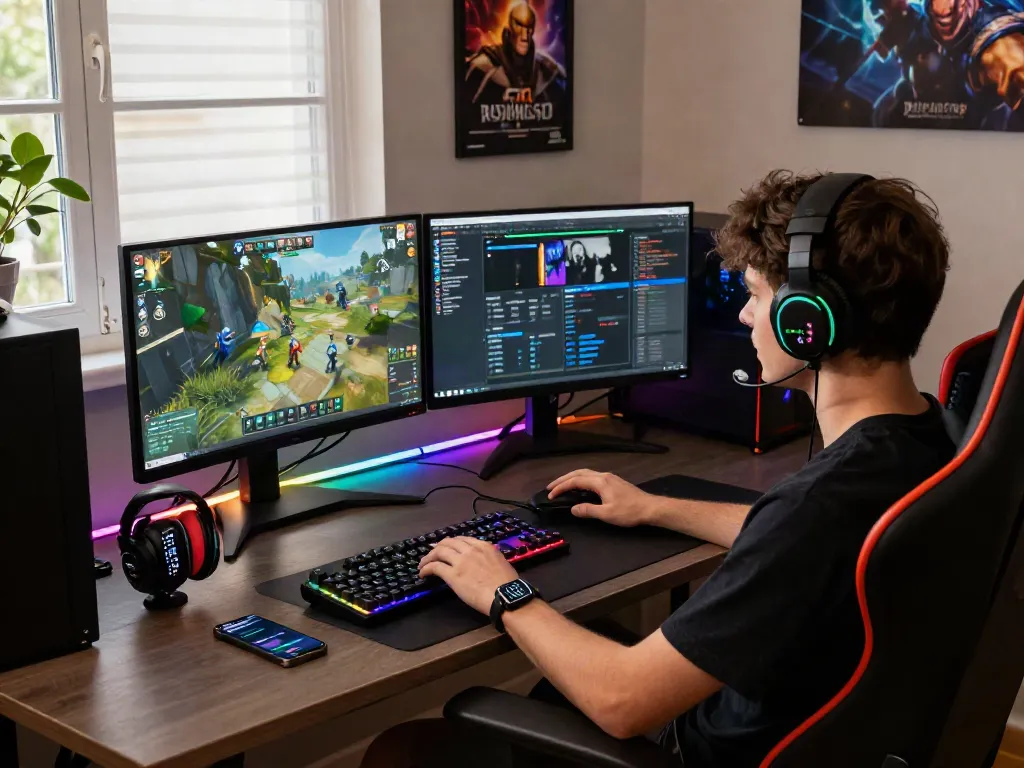 Menu permainan diana4d yang ditampilkan di monitor dengan aksesori gaming modern.
