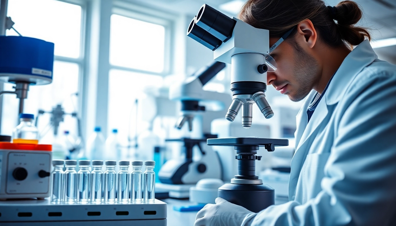 Explore the amcs shop with a professional lab environment analyzing research peptides.