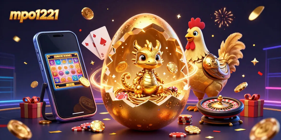 Experience the excitement of mpo1221 with a captivating golden dragon emerging from a nest of poker chips.