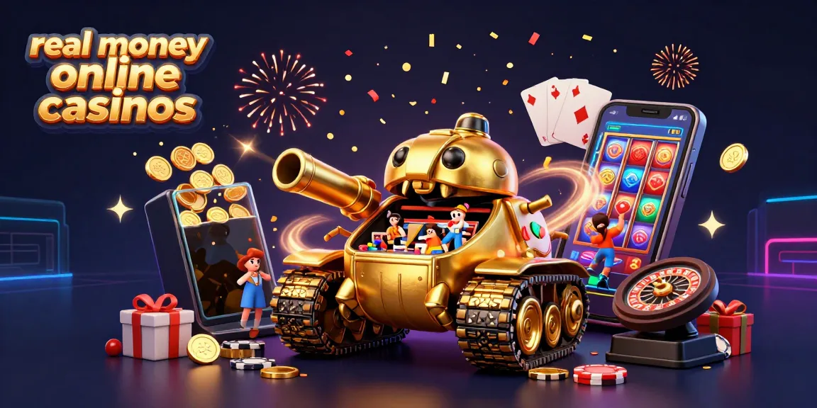 Experience excitement with real money online casinos as characters celebrate in a vibrant scene.