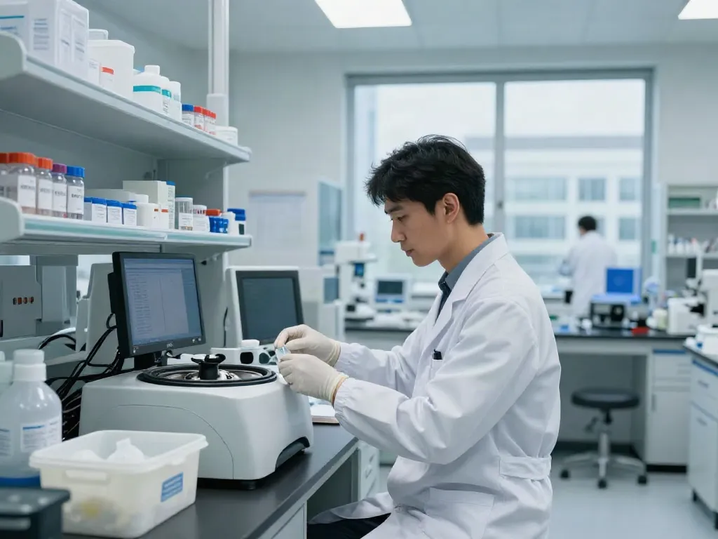 Cancer biobank scientist managing biological samples in a high-tech lab