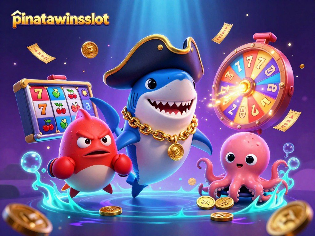 Exciting pinatawinsslot scene with playful characters and vibrant slot features in a rich background.