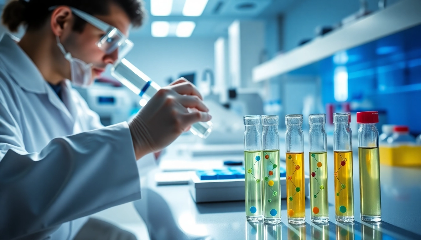 Atomiklabz peptide research in a professional laboratory environment with vibrant samples.