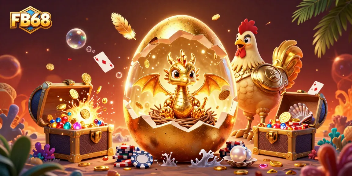 Engage in thrilling gameplay at FB68 with a dazzling golden dragon and poker chips.