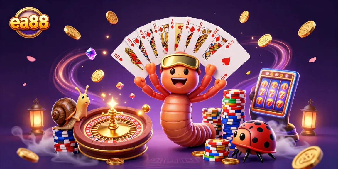 Experience the excitement of ea88 casino with vibrant characters and thrilling games in a dynamic 3D illustration.