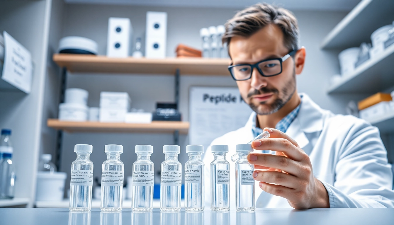 Examine third-party tested research peptides in pristine lab conditions, highlighting quality and precision.