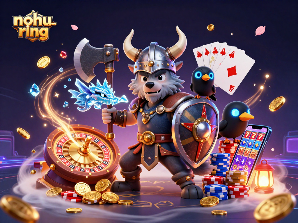 Engage with nohu-ring, experiencing vibrant excitement in a rich casino scene filled with dynamic jackpot elements.