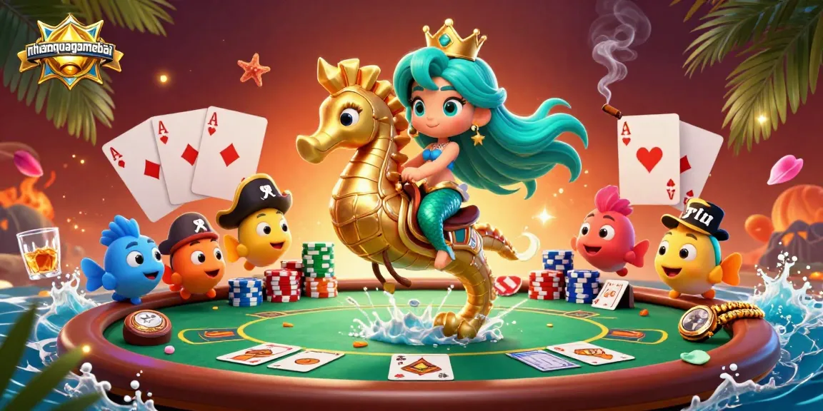 Experience thrilling gameplay at nhanquagamebai with colorful characters and poker elements in a stunning 3D illustration.