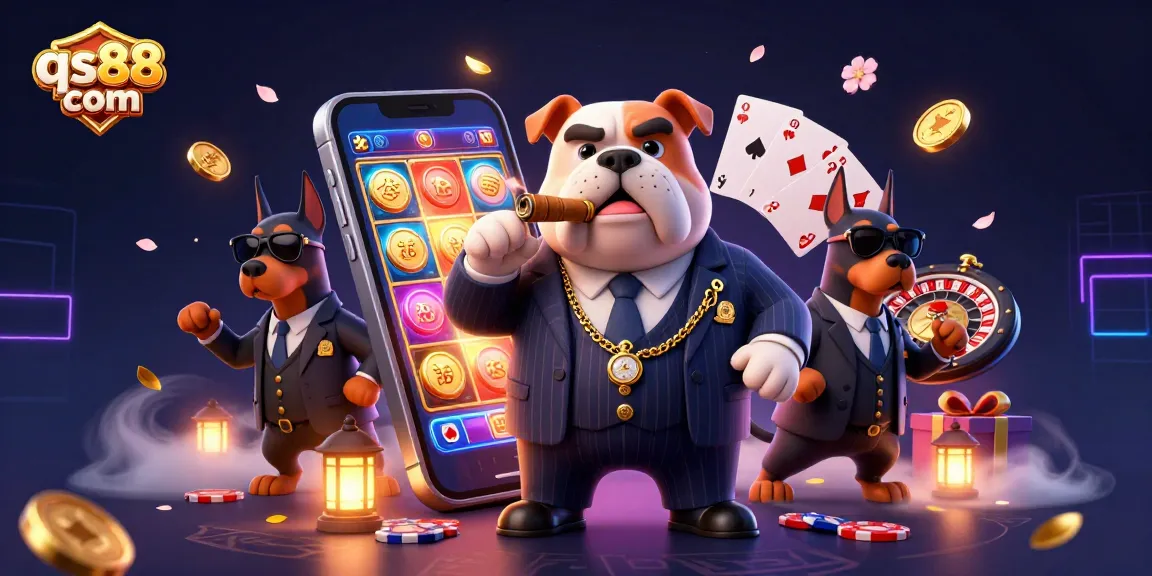 Engage with qs88 com's thrilling casino experience featuring a cartoon bulldog mob boss and dynamic games.