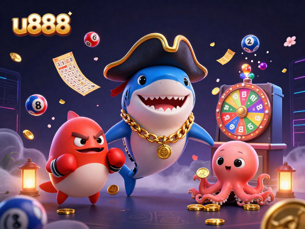 Experience thrilling wins at u888 with a vibrant 3D casino scene full of games and excitement.
