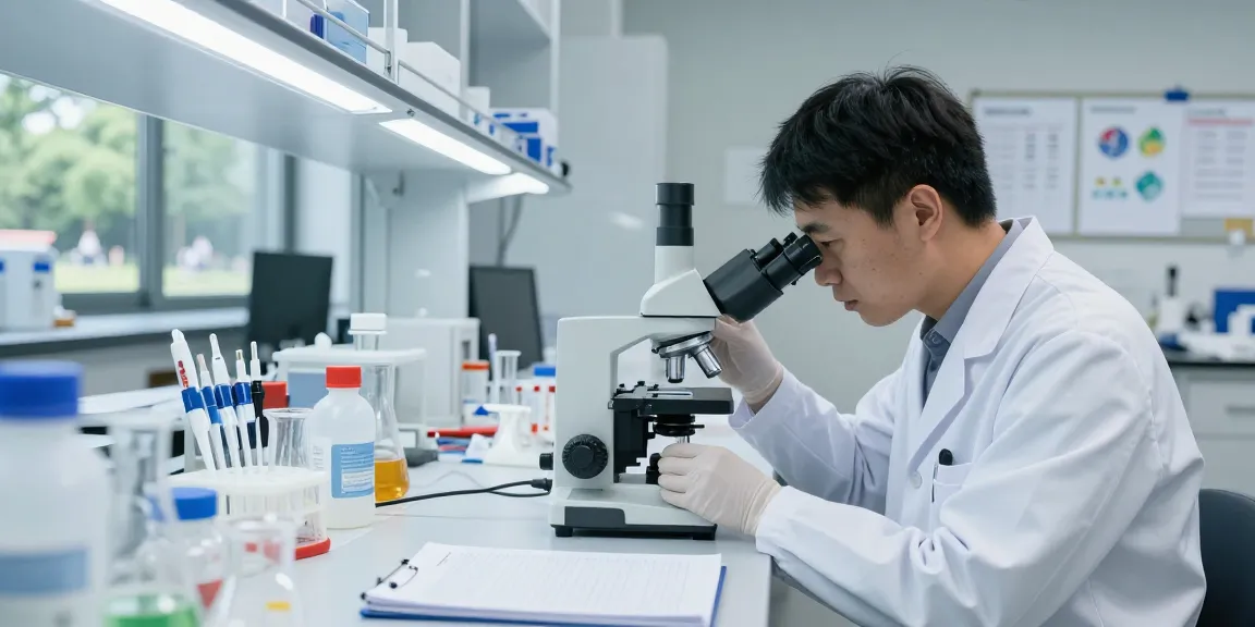 KLOW Peptide Stack research in a lab with scientists analyzing peptide vials and data.