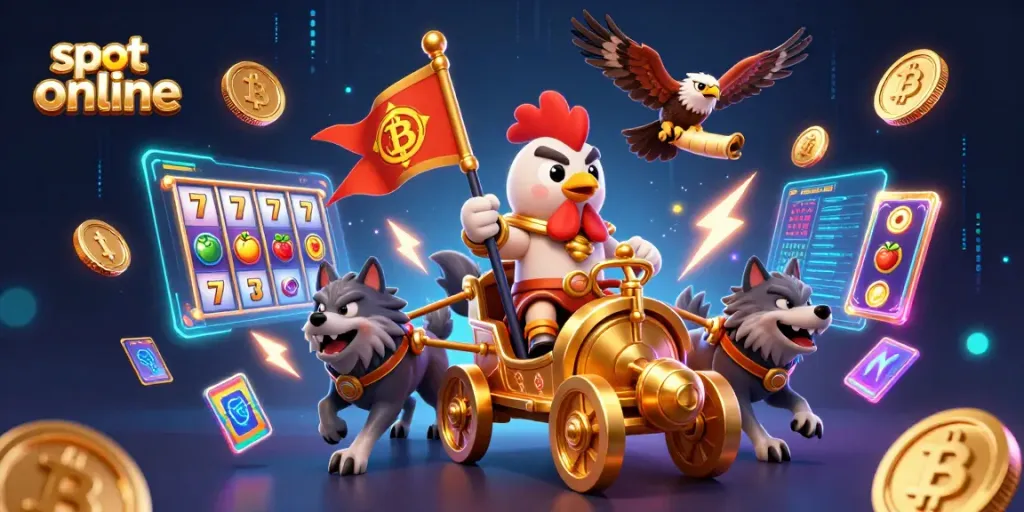 Engage with slot online games, featuring a warlord and gold coins in an energetic casino scene.