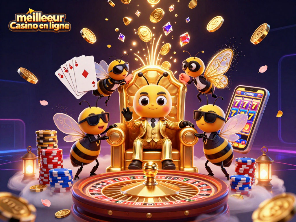 Profitez des jeux au meilleur casino en ligne avec un boss des abeilles en 3D entouré de gardes et d'un informateur.