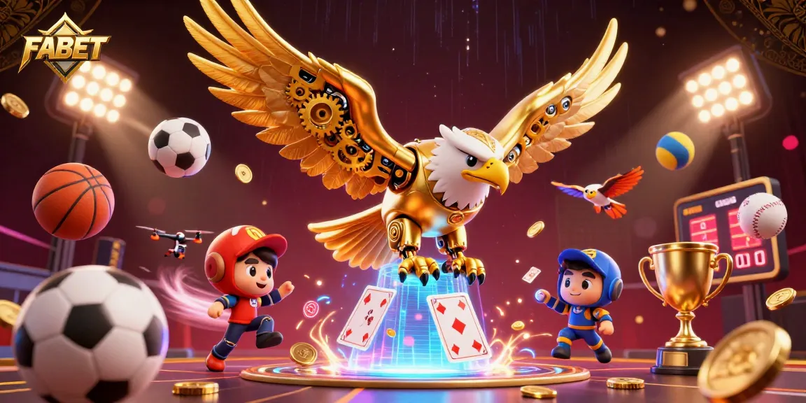 FABET elevates your betting experience with dynamic gambling action and a golden eagle mascot.
