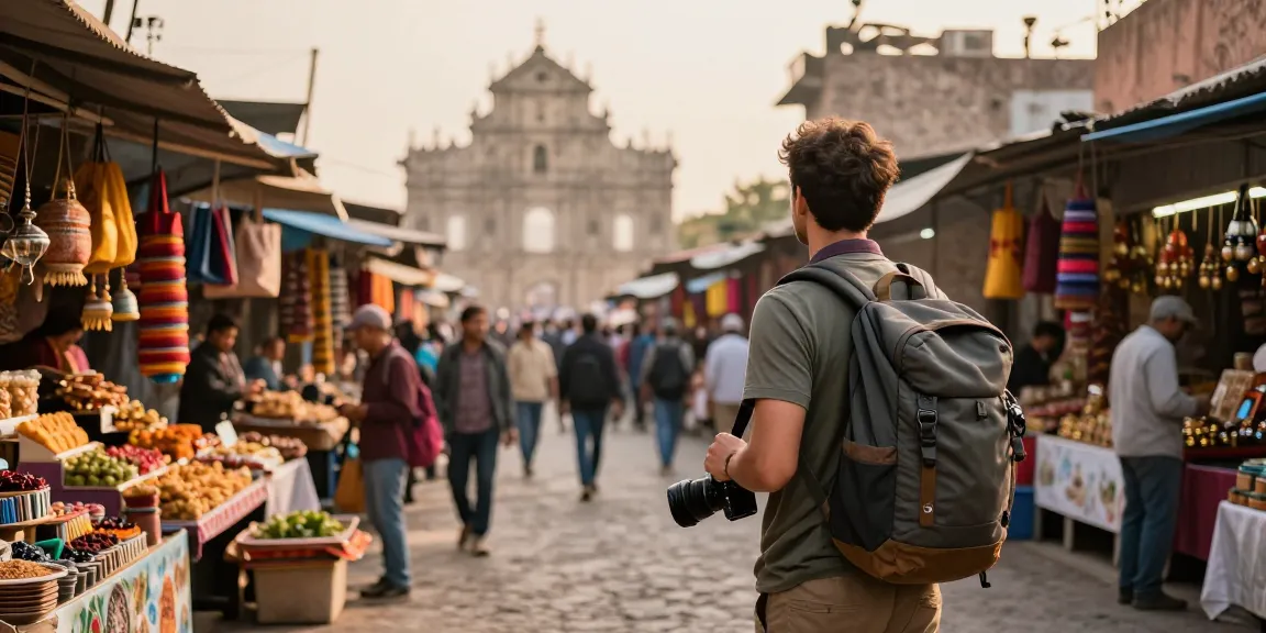 NAGA2000 traveler exploring vibrant street market abroad, capturing unforgettable experiences in bustling international destinations.