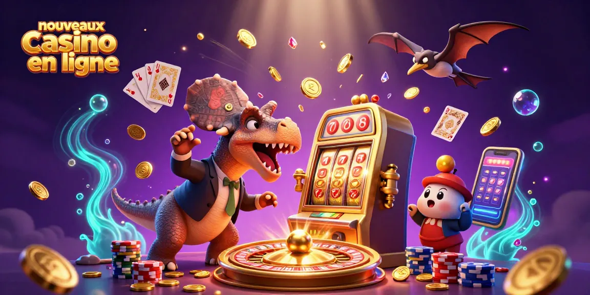 Illustration dynamique de nouveaux casinos en ligne avec un pachycephalosaurus et une machine à sous.