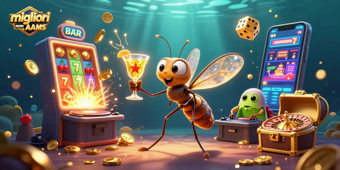 Scopri i migliori casino non AAMS con simboli di jackpot e giochi emozionanti in questa vivace illustrazione 3D.