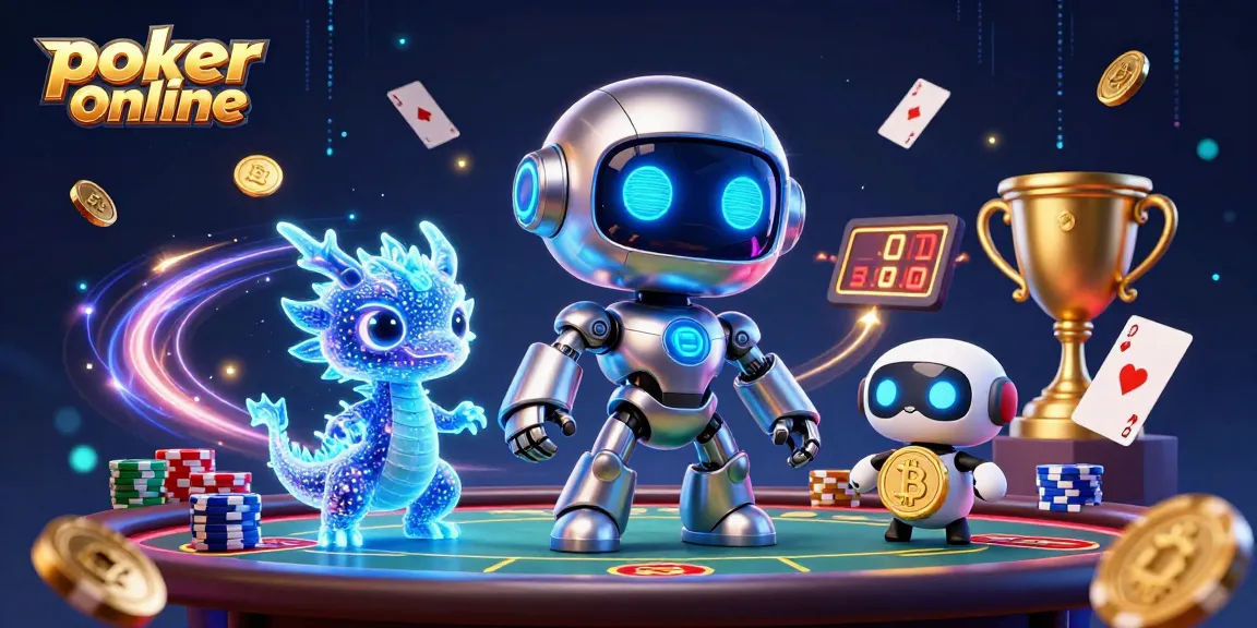 Jouez au poker en ligne avec des personnages 3D dans un environnement dynamique rempli de jetons et de cartes.