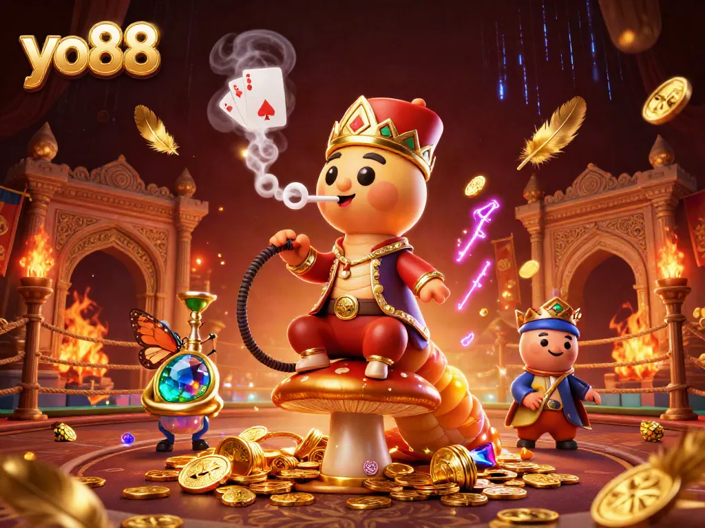 Experience the thrill with yo88 in a vibrant 3D casino scene filled with gold coins and poker hand symbols.