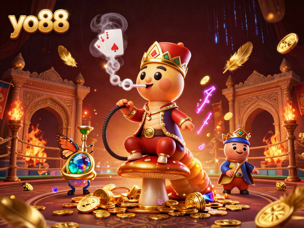 Experience the thrill with yo88 in a vibrant 3D casino scene filled with gold coins and poker hand symbols.