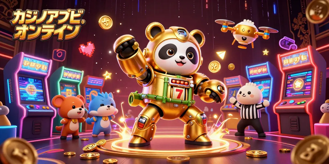 カジノアプリオンラインで特別なスロット体験を進める金のパンダがいるイラスト